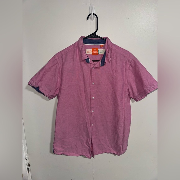 Free Planet Mens Pink Short Sleeve Button Up Size Large - Picture 2 of 7